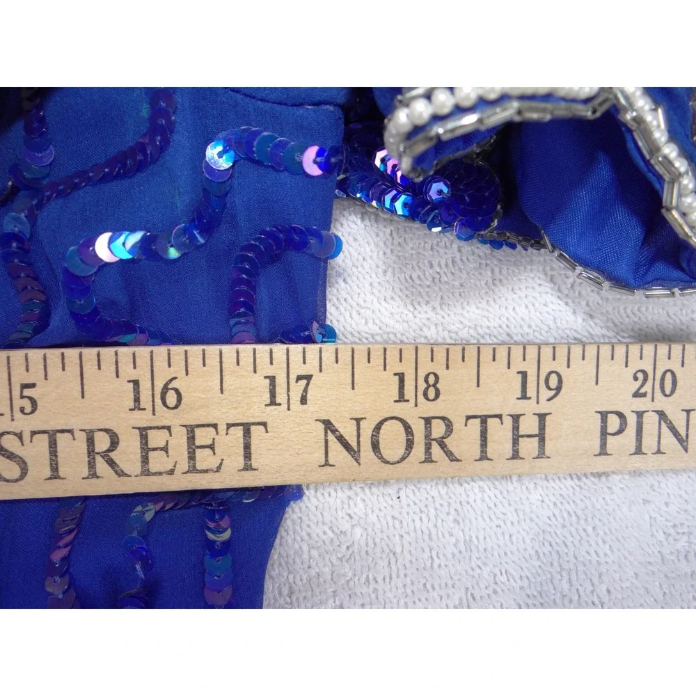 Stenay Vintage Royal Blue Silk Sequin Beaded 2-Piece Skirt Set Size 10 3978
